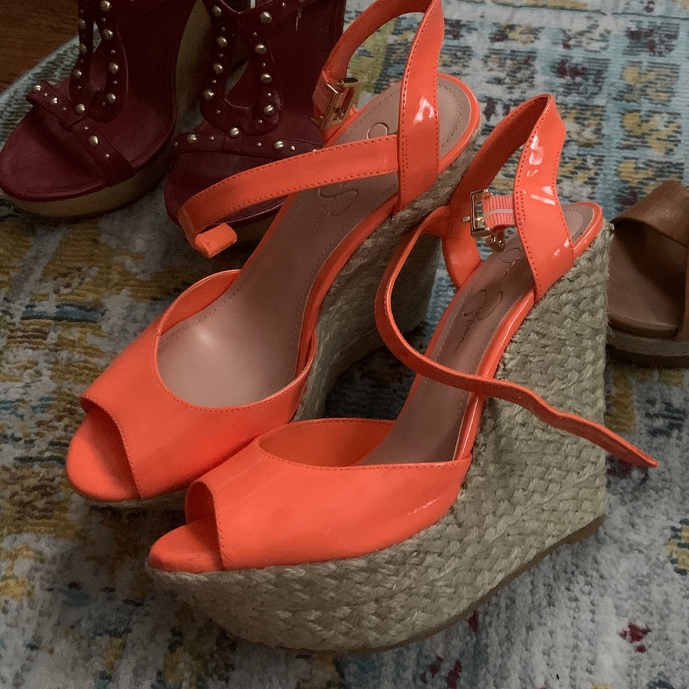 Jessica Simpson bright orange wedges